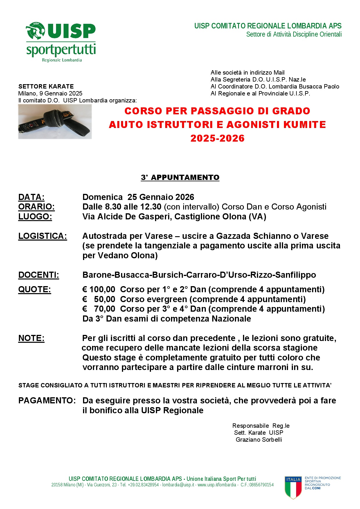 Karate 1 volantino corso DAN 2024 2025